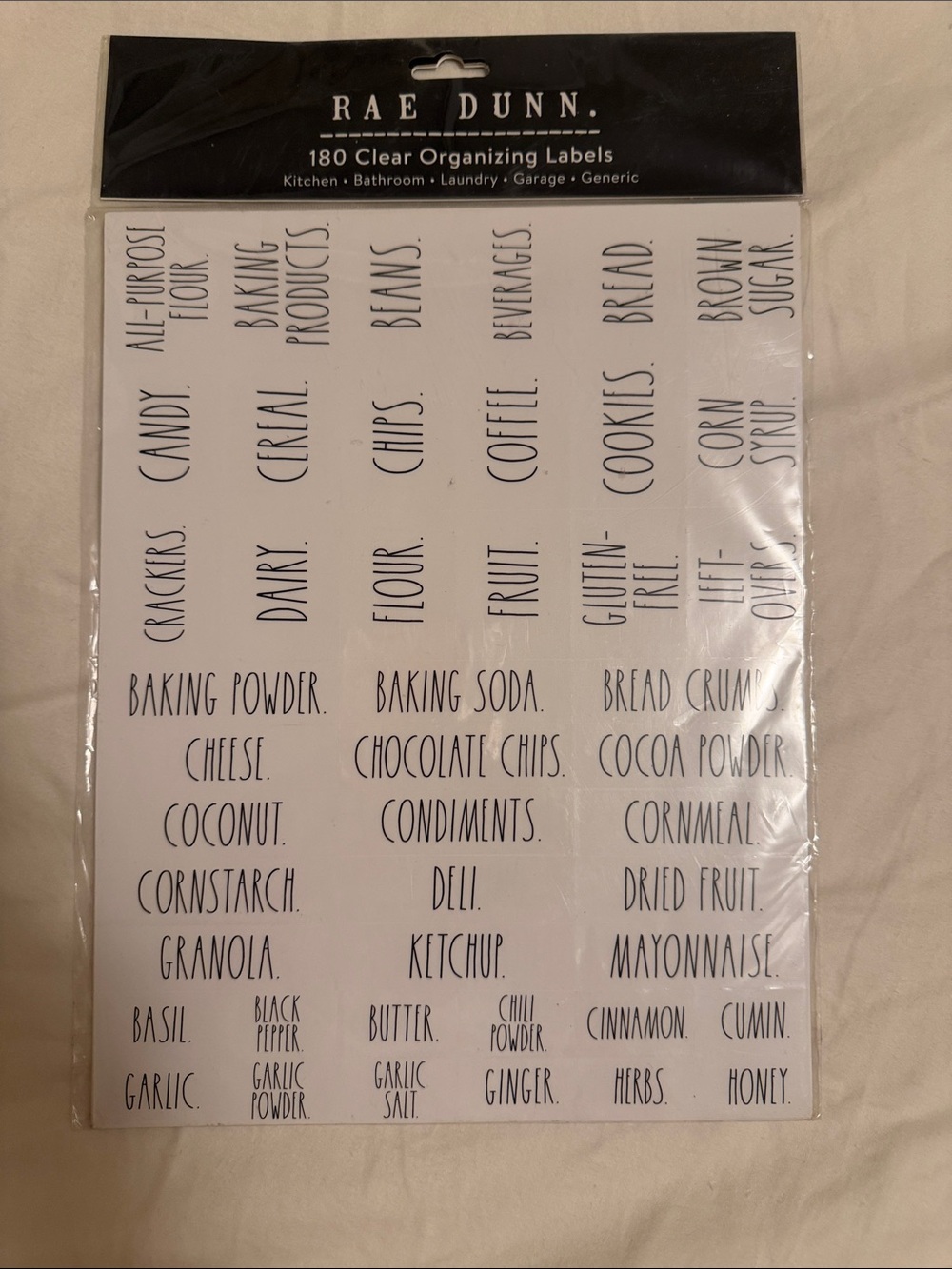 Rae Dunn Clear Organizing Labels - Black Text on Clear